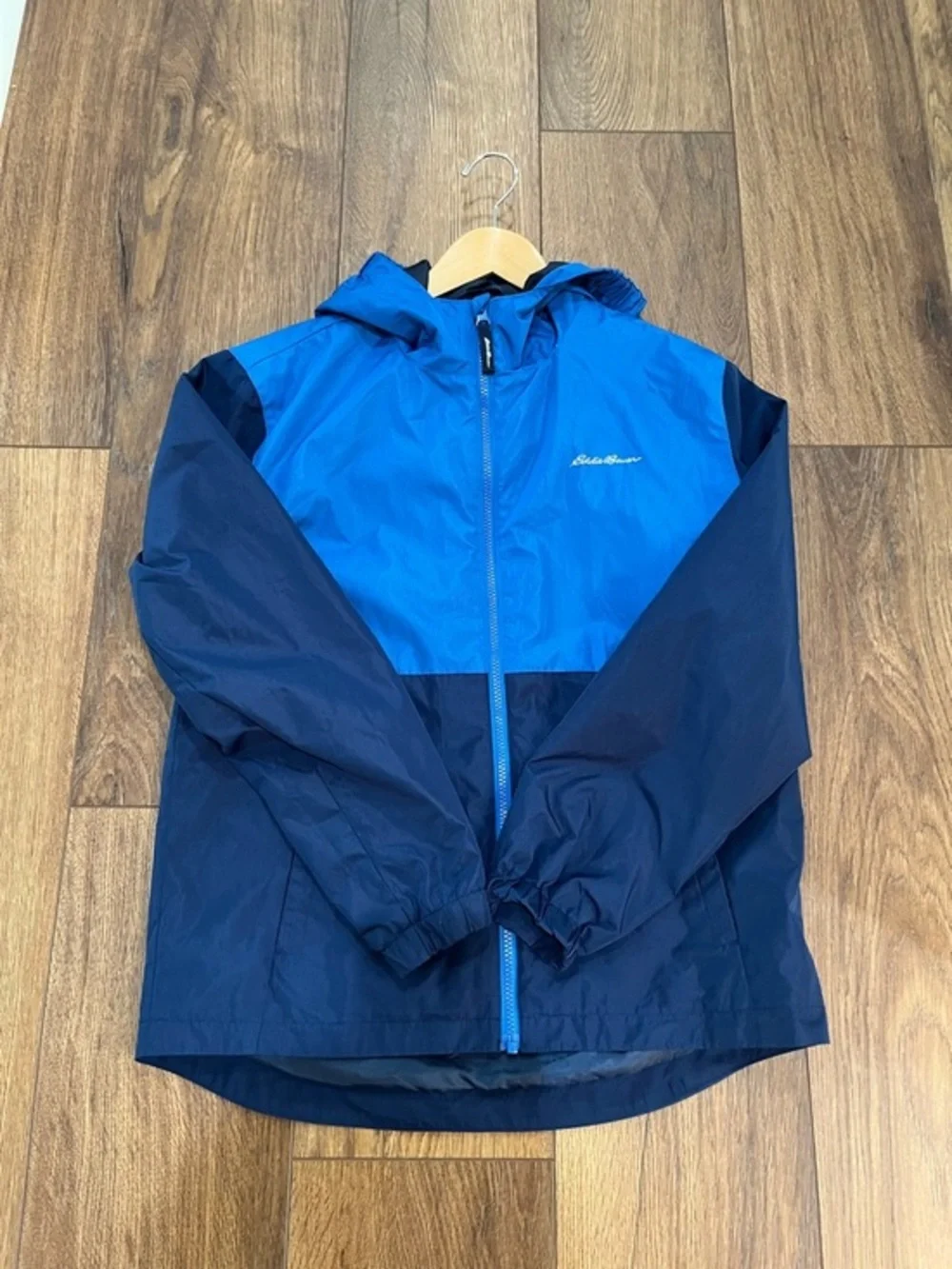 Eddie‎ Bauer Youth Large 14-16 Hooded Windbreaker Full Zip Jacket Blue Navy